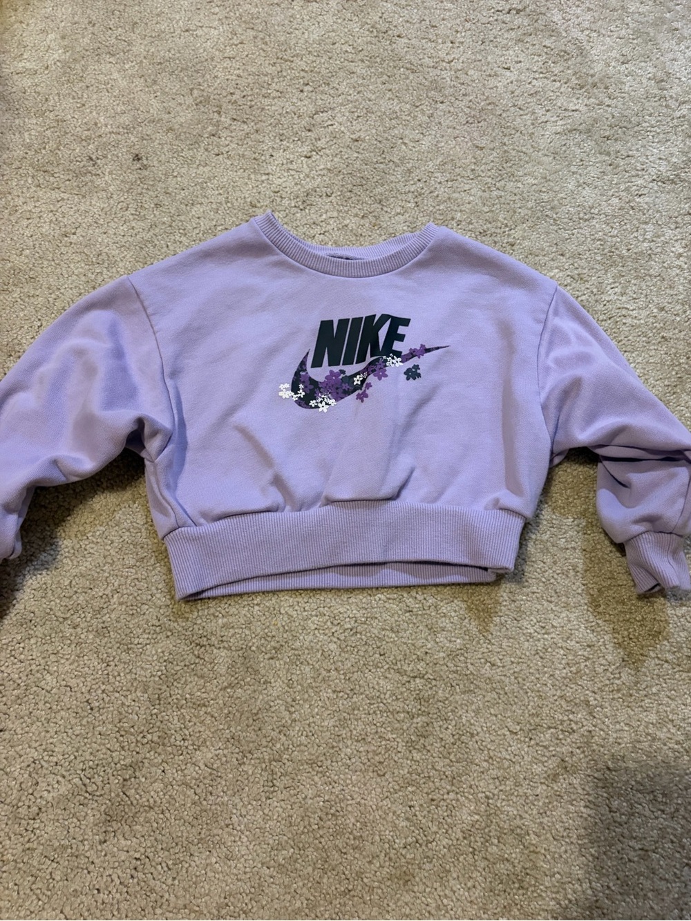 Nike Lavender Floral Swoosh Cropped Sweatshirt
